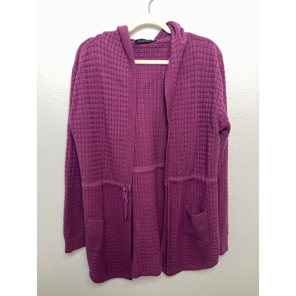 Evidence Hooded Cardigan Sweater Womens Small Purple Textured Knit Open Front